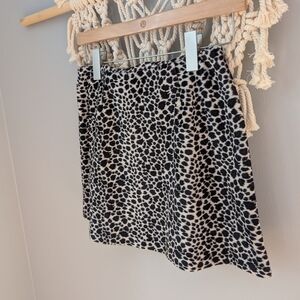 Vintage Le Chateau Black and Cream Mini Skirt Cheetah Y2K Plush Small